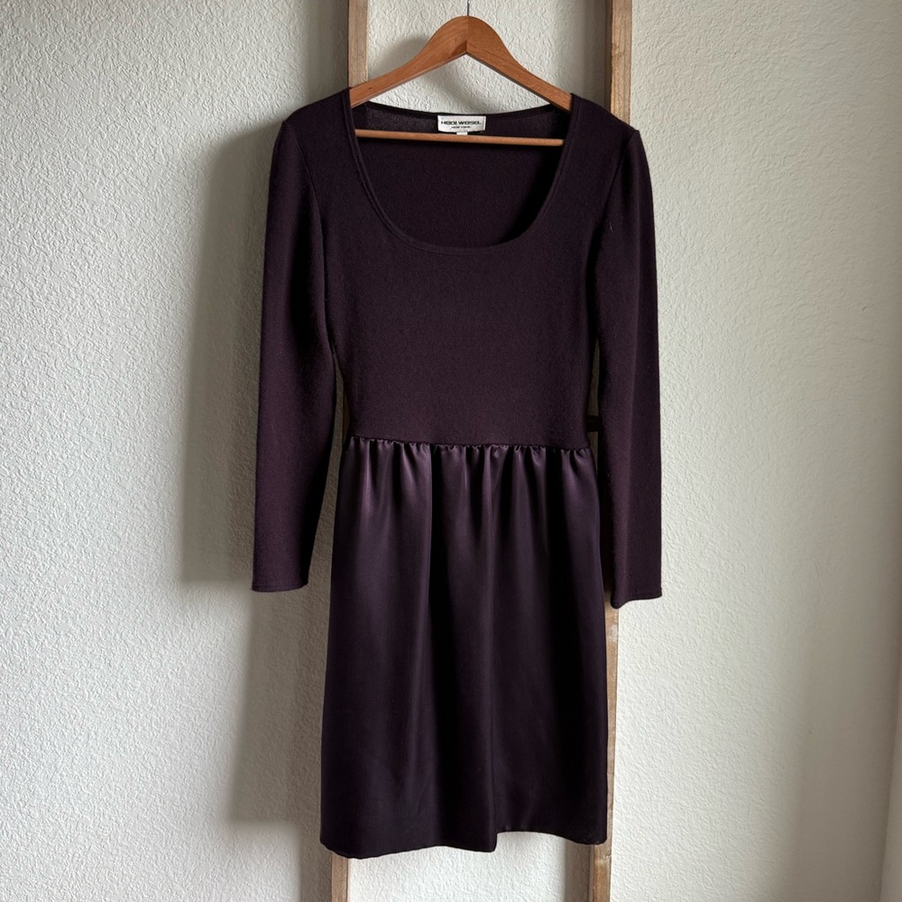 Heidi Weisel Plum Cashmere & Silk Long Sleeve Midi Dress Sz: 6